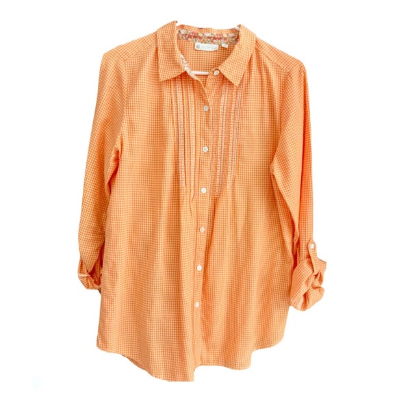 J. Jill Tops - 🆕 J.Jill Orange Embroidered Tuxedo Shirt Sz SM NWOT